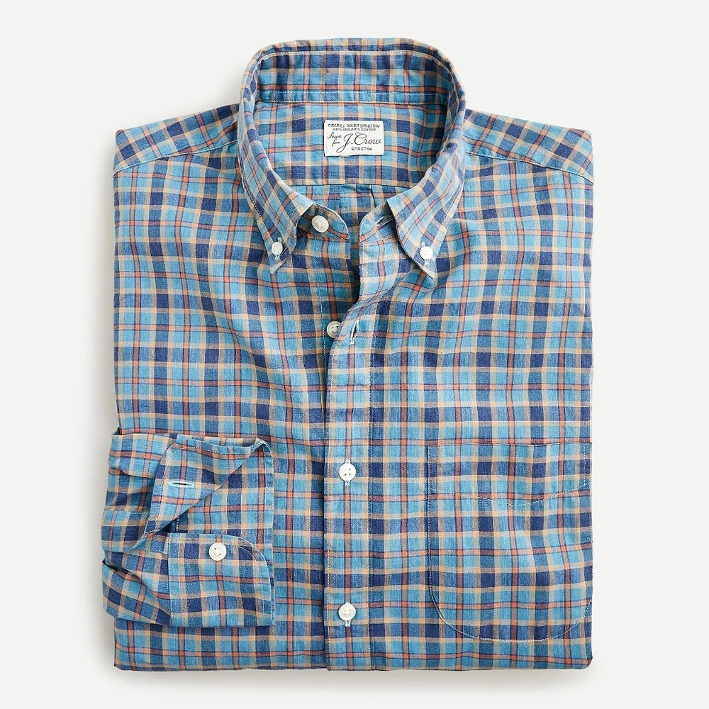 New! J Crew Mens size Small S Slim Stretch Secret Blue Plaid Shirt NWT